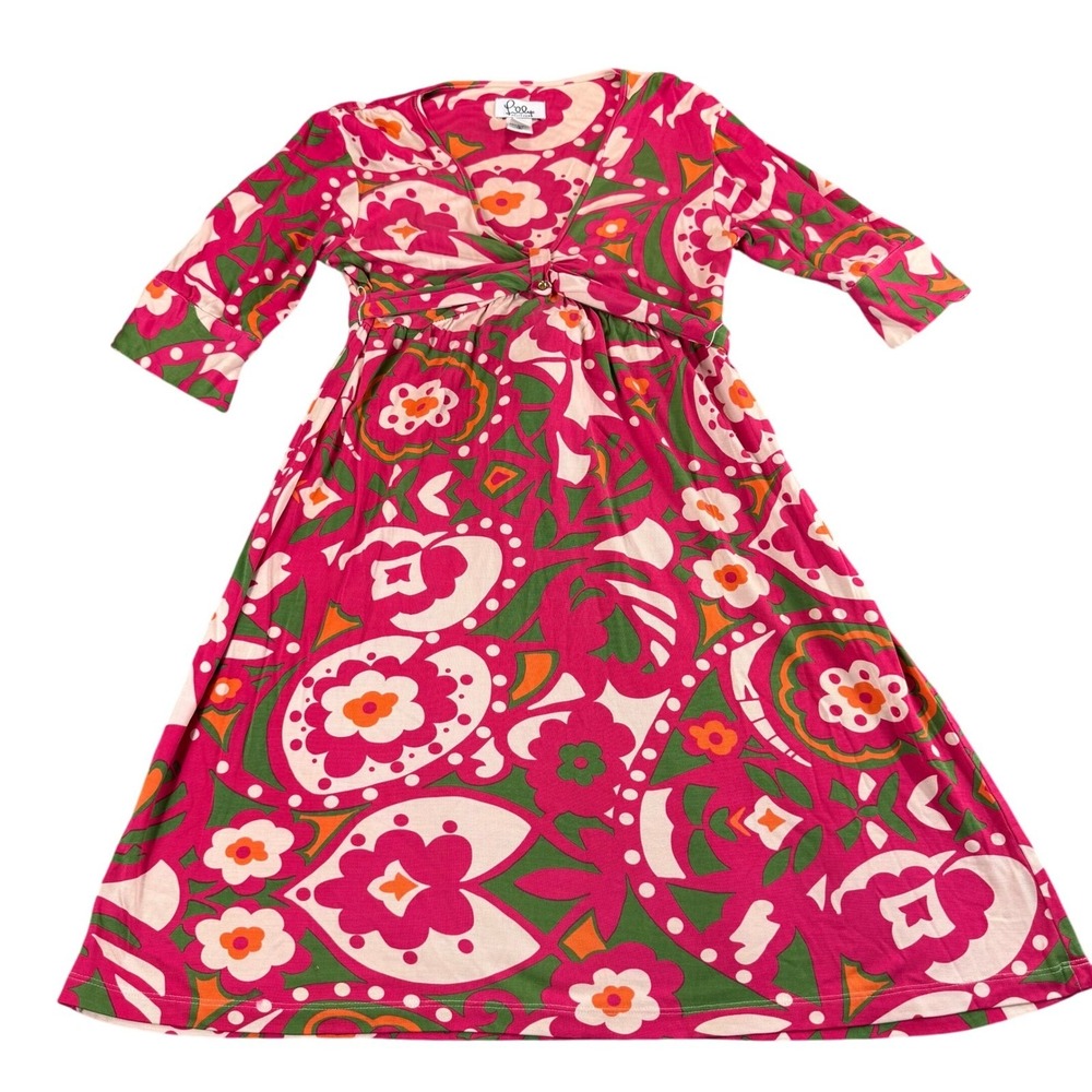 Vintage Lilly Pulitzer Silk Midi Dress Floral Print Pink Size 4 A Line Floral